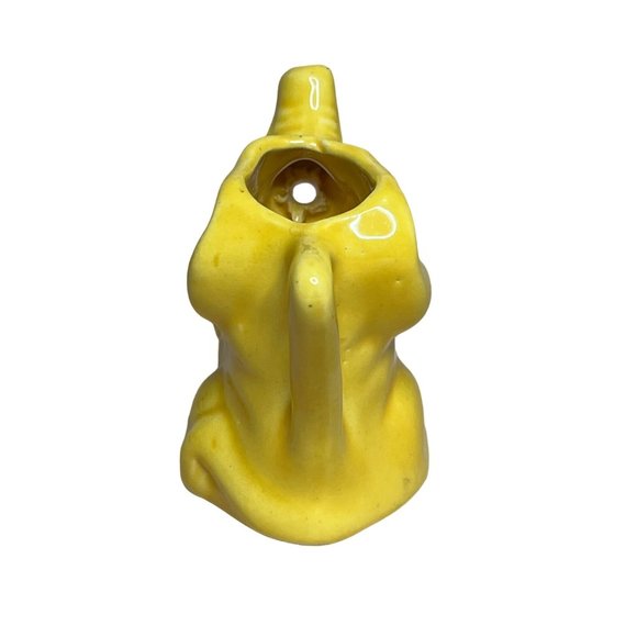 Vintage Miniature Ceramic Elephant Pitcher Yellow Trunk Up - Picture 4 of 6